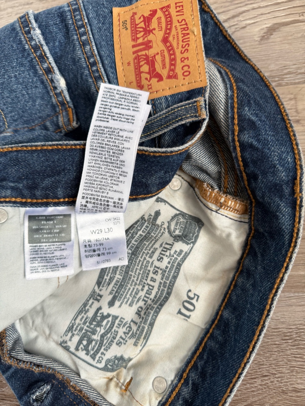 Levi's Distressed Straight Leg Jeans - Blue - Picture 3 of 3